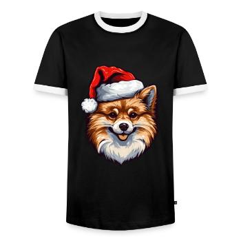 Pomeranian Dog Pomeranian Christmas Christmas - Men's Ringer Shirt - black/white - Front - AI Model Female 172 light (172cm) & AI Model Male 178 light (178cm)