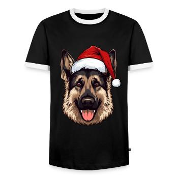 German Shepherd Dog Head Christmas Christmas - Men's Ringer Shirt - black/white - Front - AI Model Female 172 light (172cm) & AI Model Male 178 light (178cm)