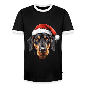Doberman Dog Head Christmas Christmas - Men's Ringer Shirt - black/white - Front - AI Model Female 172 light (172cm) & AI Model Male 178 light (178cm)