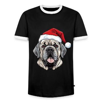 Mastiff Dog Head Christmas Christmas - Men's Ringer Shirt - black/white - Front - AI Model Female 172 light (172cm) & AI Model Male 178 light (178cm)
