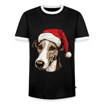 Greyhound Dog Head Christmas Christmas - Men's Ringer Shirt - black/white - Front - AI Model Female 172 light (172cm) & AI Model Male 178 light (178cm)