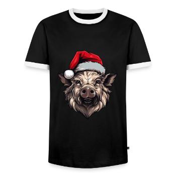 Tête d’animal de Noël de sanglier - T-shirt contrasté Homme - noir/blanc - Devant - AI Model Female 172 light (172cm) & AI Model Male 178 light (178cm)