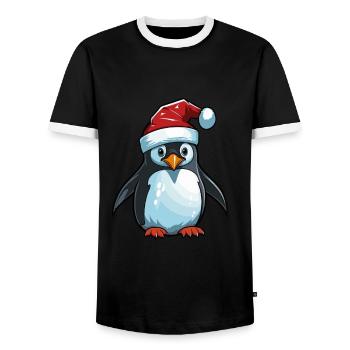 Tête d’animal de Noël pingouin - T-shirt contrasté Homme - noir/blanc - Devant - AI Model Female 172 light (172cm) & AI Model Male 178 light (178cm)