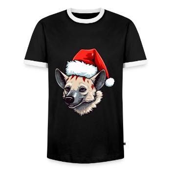 Hyena Christmas Animal Head - Men's Ringer Shirt - black/white - Front - AI Model Female 172 light (172cm) & AI Model Male 178 light (178cm)