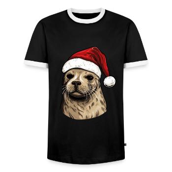 Tête d’animal de Noël de phoque de phoque - T-shirt contrasté Homme - noir/blanc - Devant - AI Model Female 172 light (172cm) & AI Model Male 178 light (178cm)