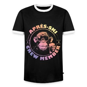 Monkey Après Ski Team Saying Colorful - Men's Ringer Shirt - black/white - Front - AI Model Female 172 light (172cm) & AI Model Male 178 light (178cm)