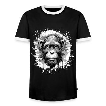 Monkey Head Portrait Animal - Men's Ringer Shirt - black/white - Front - AI Model Female 172 light (172cm) & AI Model Male 178 light (178cm)