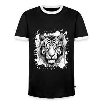 Tiger Kopf Porträt Tier - Männer Kontrast-T-Shirt - Schwarz/Weiß - Vorne - AI Model Female 172 light (172cm) & AI Model Male 178 light (178cm)