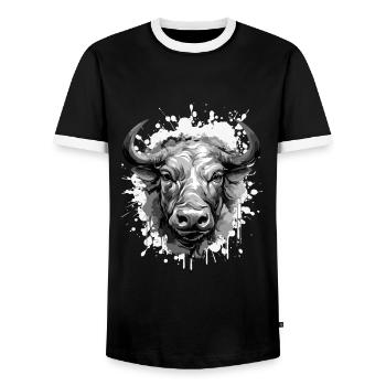 Bull Head Portrait Animal Taurus - Men's Ringer Shirt - black/white - Front - AI Model Female 172 light (172cm) & AI Model Male 178 light (178cm)