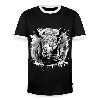 Rhinoceros Head Portrait Animal - Men's Ringer Shirt - black/white - Front - AI Model Female 172 light (172cm) & AI Model Male 178 light (178cm)