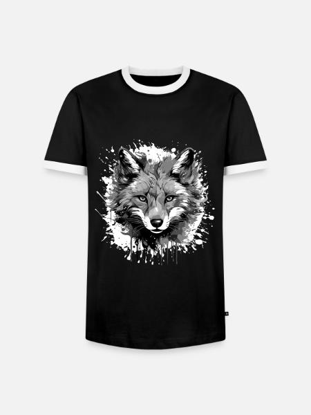 Fox Head Portrait Animal - Men's Ringer Shirt - black/white
