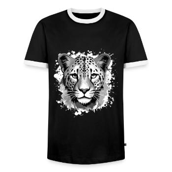 Cheetah Head Portrait Animal - Men's Ringer Shirt - black/white - Front - AI Model Female 172 light (172cm) & AI Model Male 178 light (178cm)