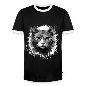 Katze Symbol Kopf Porträt Tier - Männer Kontrast-T-Shirt - Schwarz/Weiß - Vorne - AI Model Female 172 light (172cm) & AI Model Male 178 light (178cm)