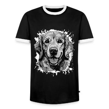 Golden Retriever Dog Head Portrait Animal - Men's Ringer Shirt - black/white - Front - AI Model Female 172 light (172cm) & AI Model Male 178 light (178cm)