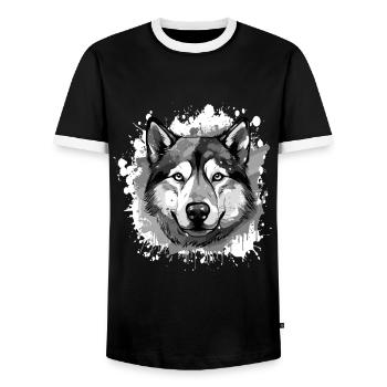 Husky Chien Tête Portrait Animal - T-shirt contrasté Homme - noir/blanc - Devant - AI Model Female 172 light (172cm) & AI Model Male 178 light (178cm)