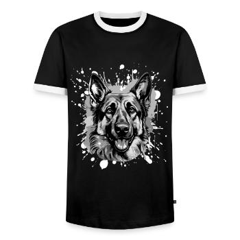 German Shepherd Dog Head Portrait Animal - Men's Ringer Shirt - black/white - Front - AI Model Female 172 light (172cm) & AI Model Male 178 light (178cm)