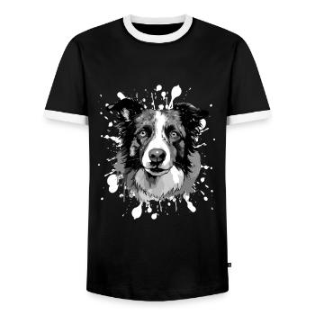 Border Collie Tête De Chien Portrait Animal - T-shirt contrasté Homme - noir/blanc - Devant - AI Model Female 172 light (172cm) & AI Model Male 178 light (178cm)