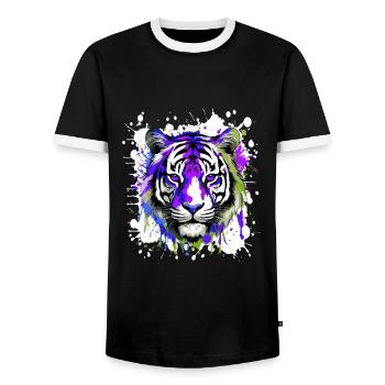 Tiger Head Portrait Colorful - Men's Ringer Shirt - black/white - Front - AI Model Female 172 light (172cm) & AI Model Male 178 light (178cm)
