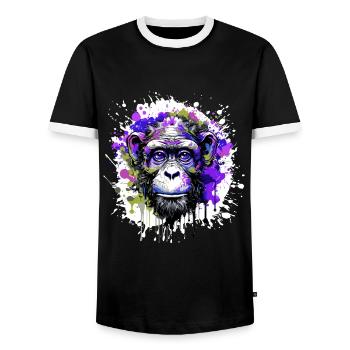 Monkey Head Portrait Colorful - Men's Ringer Shirt - black/white - Front - AI Model Female 172 light (172cm) & AI Model Male 178 light (178cm)