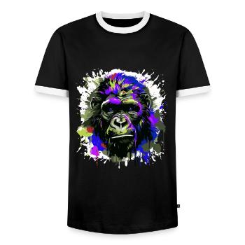 Gorilla Head Portrait Colorful - Men's Ringer Shirt - black/white - Front - AI Model Female 172 light (172cm) & AI Model Male 178 light (178cm)