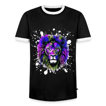 Lion Head Portrait Colorful - Men's Ringer Shirt - black/white - Front - AI Model Female 172 light (172cm) & AI Model Male 178 light (178cm)