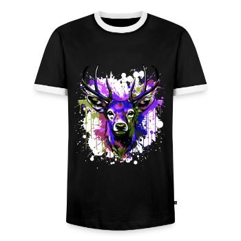 Deer Head Portrait Colorful - Men's Ringer Shirt - black/white - Front - AI Model Female 172 light (172cm) & AI Model Male 178 light (178cm)