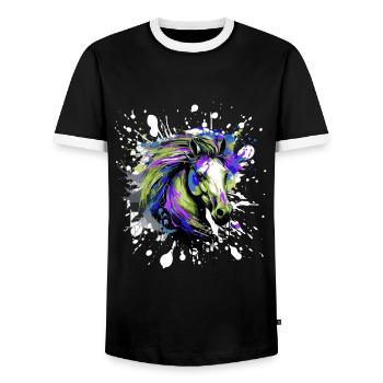 Horse Head Portrait Colorful - Men's Ringer Shirt - black/white - Front - AI Model Female 172 light (172cm) & AI Model Male 178 light (178cm)