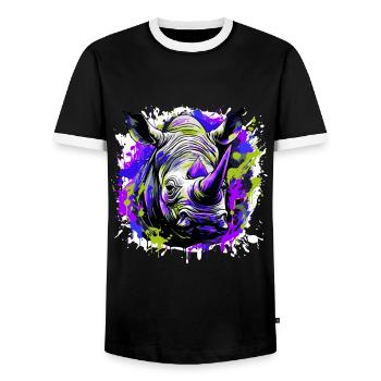 Rhinoceros Head Portrait Colorful - Men's Ringer Shirt - black/white - Front - AI Model Female 172 light (172cm) & AI Model Male 178 light (178cm)