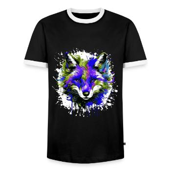 Fox Head Portrait Colorful - Men's Ringer Shirt - black/white - Front - AI Model Female 172 light (172cm) & AI Model Male 178 light (178cm)