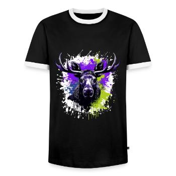 Moose Head Portrait Colorful - Men's Ringer Shirt - black/white - Front - AI Model Female 172 light (172cm) & AI Model Male 178 light (178cm)