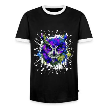 Owl Head Portrait Colorful - Men's Ringer Shirt - black/white - Front - AI Model Female 172 light (172cm) & AI Model Male 178 light (178cm)