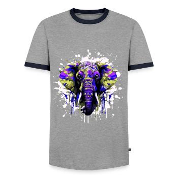 Elephant Head Portrait Colorful - Men's Ringer Shirt - grey/navy  - Front - AI Model Female 172 light (172cm) & AI Model Male 178 light (178cm)