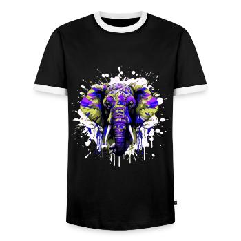 Elephant Head Portrait Colorful - Men's Ringer Shirt - black/white - Front - AI Model Female 172 light (172cm) & AI Model Male 178 light (178cm)