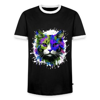 Katze Symbol Kopf Porträt Bunt - Männer Kontrast-T-Shirt - Schwarz/Weiß - Vorne - AI Model Female 172 light (172cm) & AI Model Male 178 light (178cm)