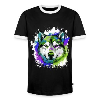 Portrait de tête de chien husky coloré - T-shirt contrasté Homme - noir/blanc - Devant - AI Model Female 172 light (172cm) & AI Model Male 178 light (178cm)