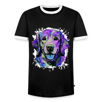 Golden Retriever Dog Head Portrait Colorful - Men's Ringer Shirt - black/white - Front - AI Model Female 172 light (172cm) & AI Model Male 178 light (178cm)