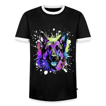 German Shepherd Dog Head Portrait Colorful - Men's Ringer Shirt - black/white - Front - AI Model Female 172 light (172cm) & AI Model Male 178 light (178cm)
