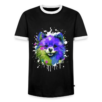 Pomeranian Dog Head Portrait Colorful - Men's Ringer Shirt - black/white - Front - AI Model Female 172 light (172cm) & AI Model Male 178 light (178cm)