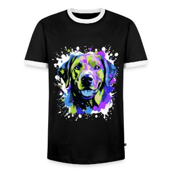 Labrador Dog Head Portrait Colorful - Men's Ringer Shirt - black/white - Front - AI Model Female 172 light (172cm) & AI Model Male 178 light (178cm)