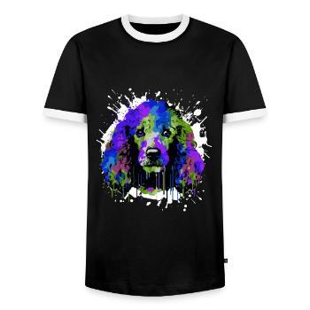Pudel Hund Kopf Porträt Bunt - Männer Kontrast-T-Shirt - Schwarz/Weiß - Vorne - AI Model Female 172 light (172cm) & AI Model Male 178 light (178cm)