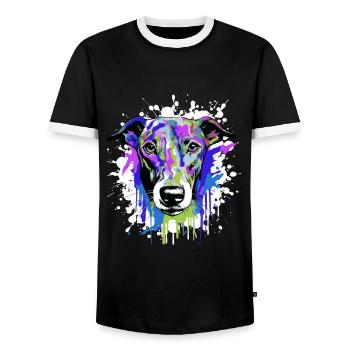 Greyhound Dog Head Portrait Colorful - Men's Ringer Shirt - black/white - Front - AI Model Female 172 light (172cm) & AI Model Male 178 light (178cm)
