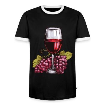 Wine Glass Grapes Wine - Men's Ringer Shirt - black/white - Front - AI Model Female 172 light (172cm) & AI Model Male 178 light (178cm)