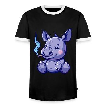 Rhino Smoker Joint de fumée - T-shirt contrasté Homme - noir/blanc - Devant - AI Model Female 172 light (172cm) & AI Model Male 178 light (178cm)