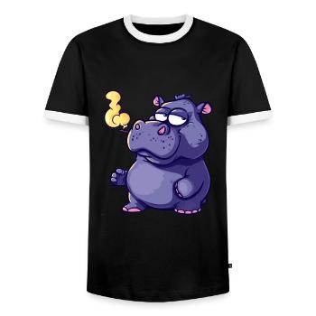 Hippopotamus Fumeur Joint De Fumée - T-shirt contrasté Homme - noir/blanc - Devant - AI Model Female 172 light (172cm) & AI Model Male 178 light (178cm)