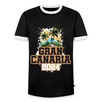Gran Canaria 2024 Travel Holidays - Men's Ringer Shirt - black/white - Front - AI Model Female 172 light (172cm) & AI Model Male 178 light (178cm)