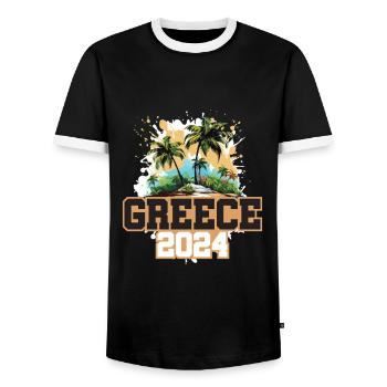 Greece 2024 Travel Holidays - Men's Ringer Shirt - black/white - Front - AI Model Female 172 light (172cm) & AI Model Male 178 light (178cm)
