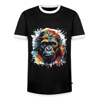 Gorilla Pop Art Head - Men's Ringer Shirt - black/white - Front - AI Model Female 172 light (172cm) & AI Model Male 178 light (178cm)