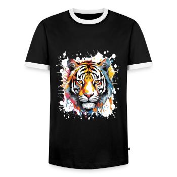 Tiger Pop Art Head - Men's Ringer Shirt - black/white - Front - AI Model Female 172 light (172cm) & AI Model Male 178 light (178cm)