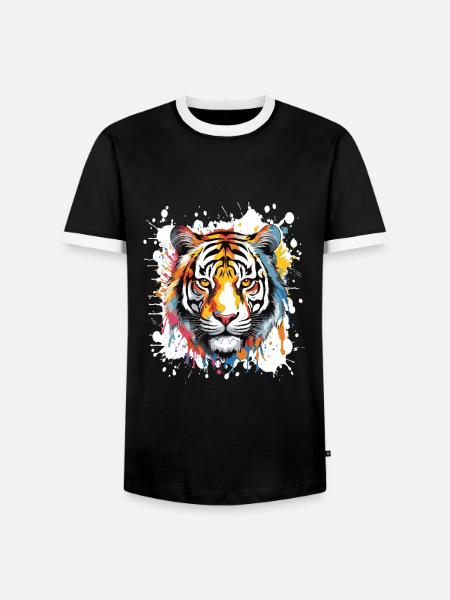 Tiger Pop Art Head - Men's Ringer Shirt - black/white