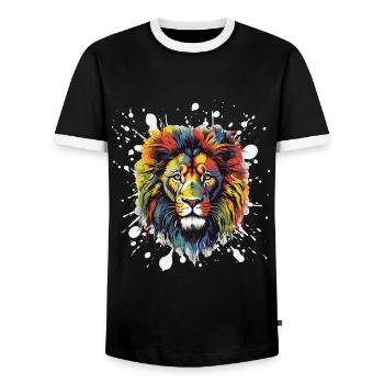 Lion Pop Art Head - Men's Ringer Shirt - black/white - Front - AI Model Female 172 light (172cm) & AI Model Male 178 light (178cm)